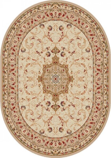 Covor Clasi Sufragerie, Model Lotos 523 100, Bej Crem, Oval Oval, 60x110