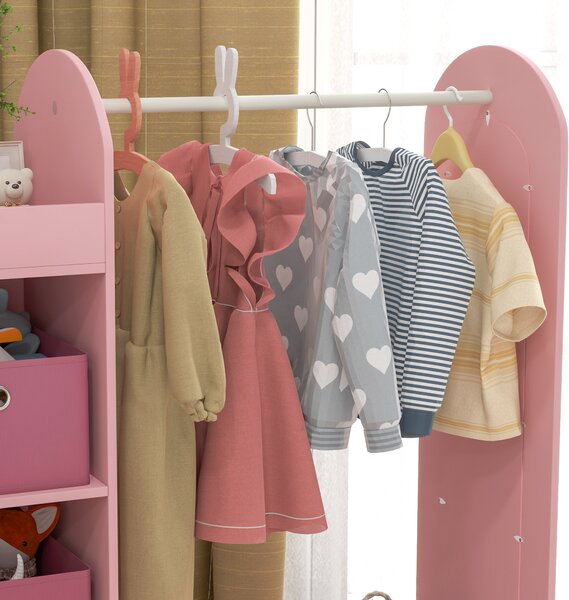 AIYAPLAY Cuier pentru Copii cu Rafturi, Cutii și Oglindă, Mobilier pentru Camera Copilului și Intrare, 92x36x106 cm, Roz | Aosom Romania