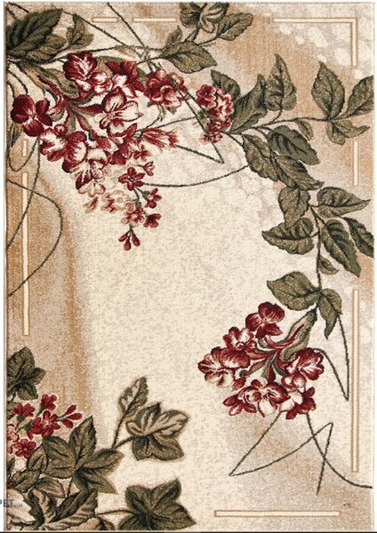Covor Floral 1511-110, Marime 80 x 150 cm, Crem, Maro, Inaltime Fir 8 mm, Antialergic, Polipropilena, Living, Dormitor, Sufragerie, Birou 80 x 150