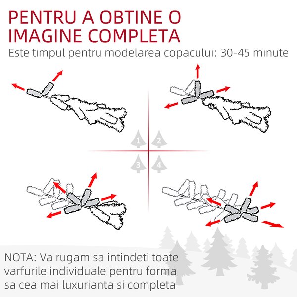HOMCOM Brad de Crăciun Artificial cu 200 luminițe LED, 793 Ramuri, Crengi Pliabile și Bază Pliabilă, Ø116x180 cm, Verde | Aosom Romania