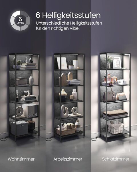 Biblioteca cu lumina LED Vasagle Negru 60x30.3x178 cm