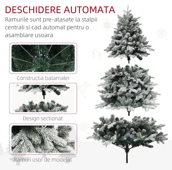 HOMCOM Brad de Crăciun Artificial cu 200 luminițe LED, 793 Ramuri, Crengi Pliabile și Bază Pliabilă, Ø116x180 cm, Verde | Aosom Romania