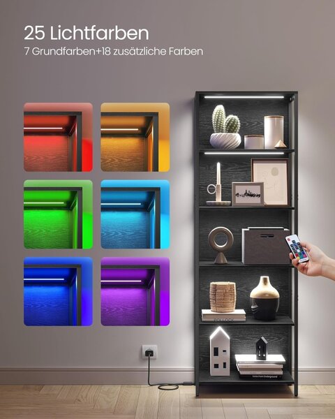 Biblioteca cu lumina LED Vasagle Negru 60x30.3x178 cm