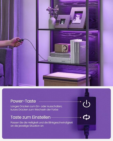 Biblioteca cu lumina LED Vasagle Negru 60x30.3x178 cm