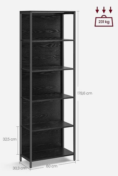Biblioteca cu lumina LED Vasagle Negru 60x30.3x178 cm