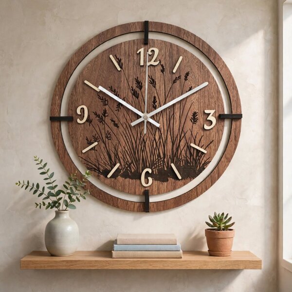 Copy of Ceas din lemn cu motiv floral | MARIN