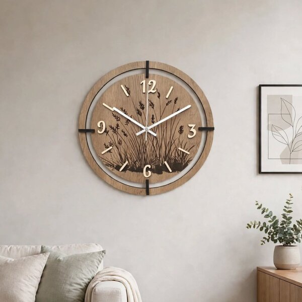 Copy of Ceas din lemn cu motiv floral | MARIN