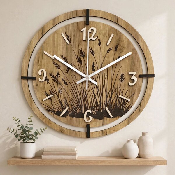 Copy of Ceas din lemn cu motiv floral | MARIN
