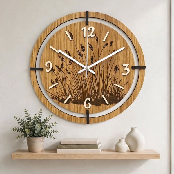 Copy of Ceas din lemn cu motiv floral | MARIN