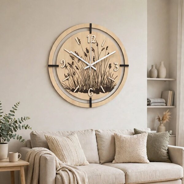 Copy of Ceas din lemn cu motiv floral | MARIN