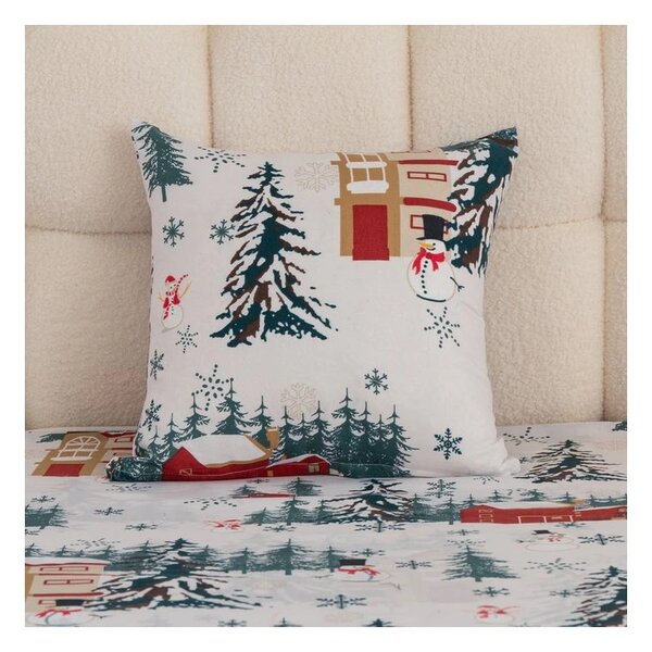 Fata de perna din polic bumbac SNOWY HOUSES POLY 45x45 cm, alb