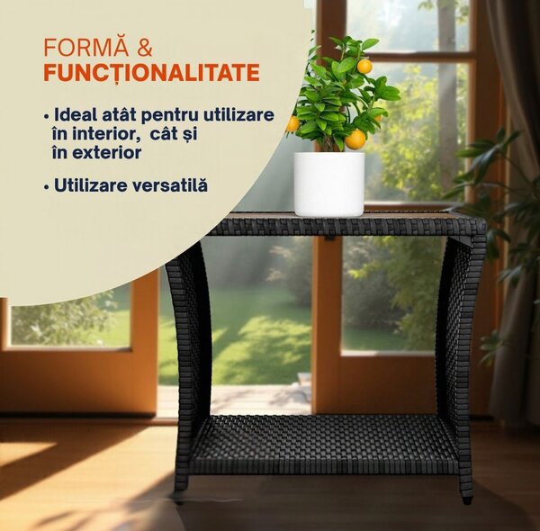 Măsuță auxiliară din poliratan ROCCO cu lemn de acacia, 40x45x45cm, maro/gri Casaria