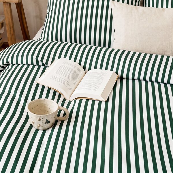 Goldea lenjerie de pat 100% bumbac - dungi verde închis 140 x 200 și 50 x 70 cm