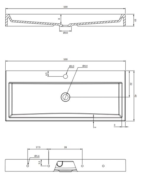 Omnires M+ lavoar 100x42 cm dreptunghiular clasică-de blat alb luciu THASOS1000BP