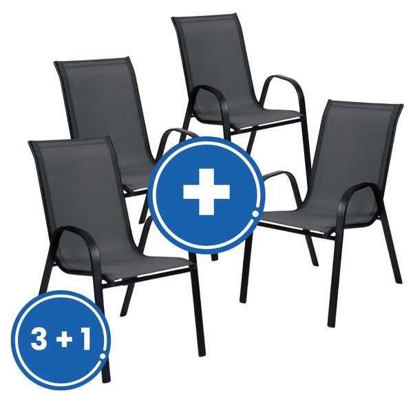Scaun de grădină Forteza 3 + 1 GRATUIT, negru