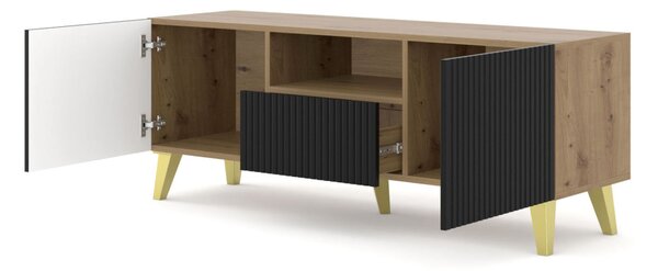 RAVENNA COMODĂ TV 150 CM, CULOARE STEJAR ARTISAN CU UȘI NEGRE 2D1S