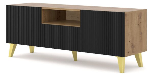 RAVENNA COMODĂ TV 150 CM, CULOARE STEJAR ARTISAN CU UȘI NEGRE 2D1S