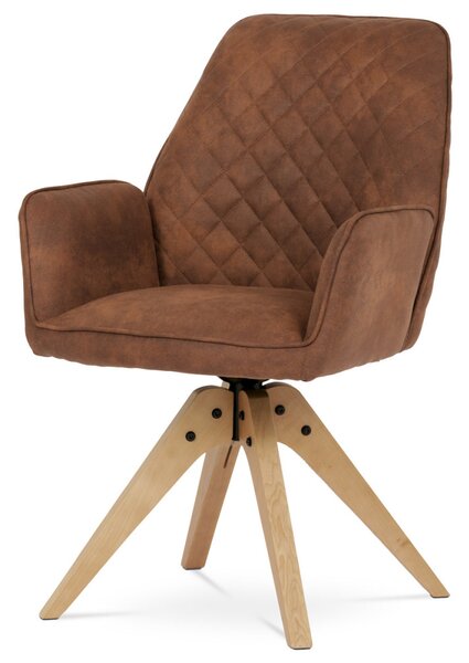Scaun modern pivotant Brown cu picioare din stejar, tapițerie din țesătură HC-539