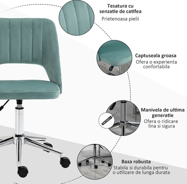 Scaun de Birou Ergonomic pentru Birou cu Inaltime Reglabila Vinsetto ,sarcina maxima 120 kg,Verde | Aosom Romania