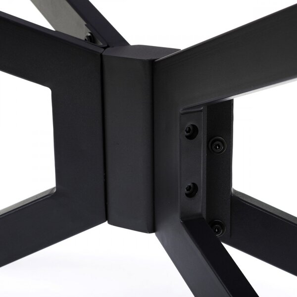 Masă de dining modernă în culoarea stejarului. Dimensiuni: 180x90x75 cm, blat MDF, structură și picioare din metal negru mat HT-885 Din stoc intern