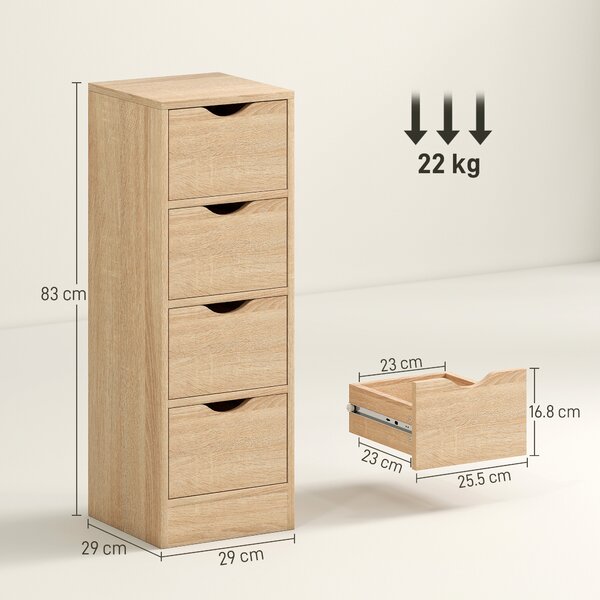 HOMCOM Dulap de Baie Compact cu 4 Sertare și Mânere Sculpatate, Stil Nordic | Aosom Romania