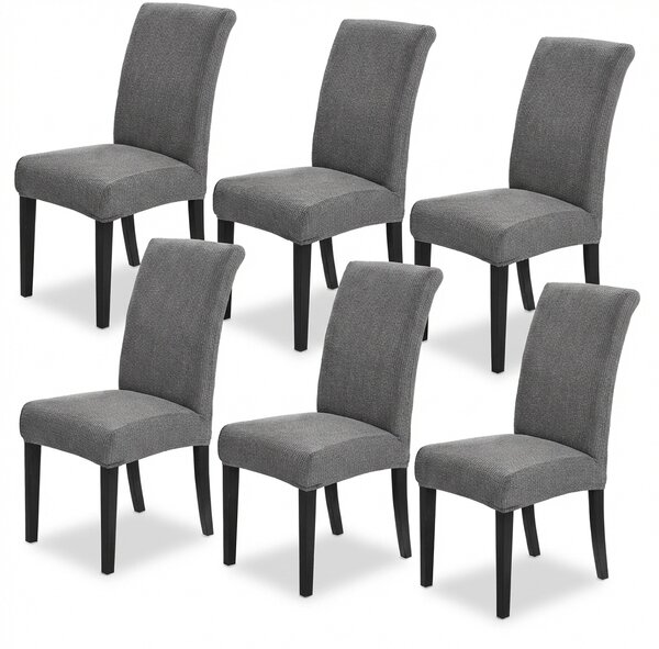 Set 6 huse elastice pentru scaune cu spătar drept, țesătură striată, se spală la mașină