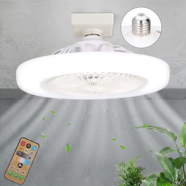 Plafonieră LED cu ventilator, dulie E27, 25 cm, telecomandă și trei nuanțe de lumină