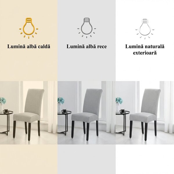 Set 6 huse elastice pentru scaune cu spătar drept, țesătură striată, se spală la mașină