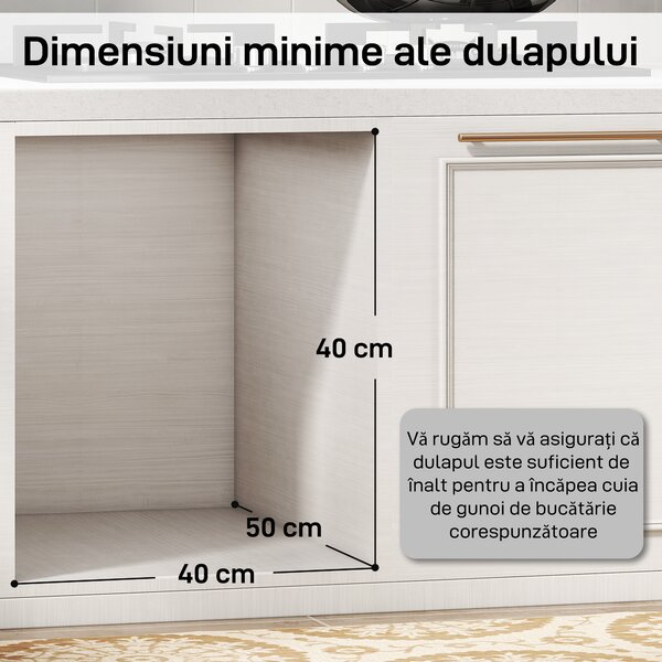 HOMCOM Cos de Gunoi Extractibil Sub Chiuveta 31L, 3 Recipiente Detasabile, 48x34,3x35,1 cm, Gri Deschis | Aosom Romania