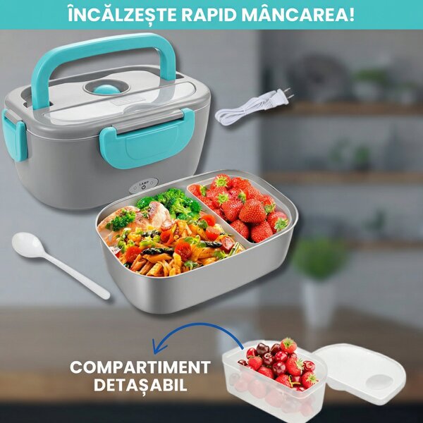 Caserolă electrică pentru mâncare, inox 1,5 l, compartiment detașabil, 23,5 x 16,5 cm