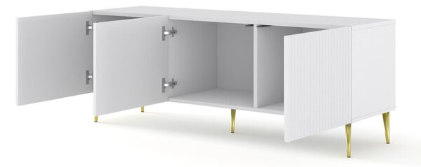 SUPORT TV RAVENNA 150 CM, ALB MAT, CU PICIOARE AURII, SUPORT TV RAVENNA B 3D