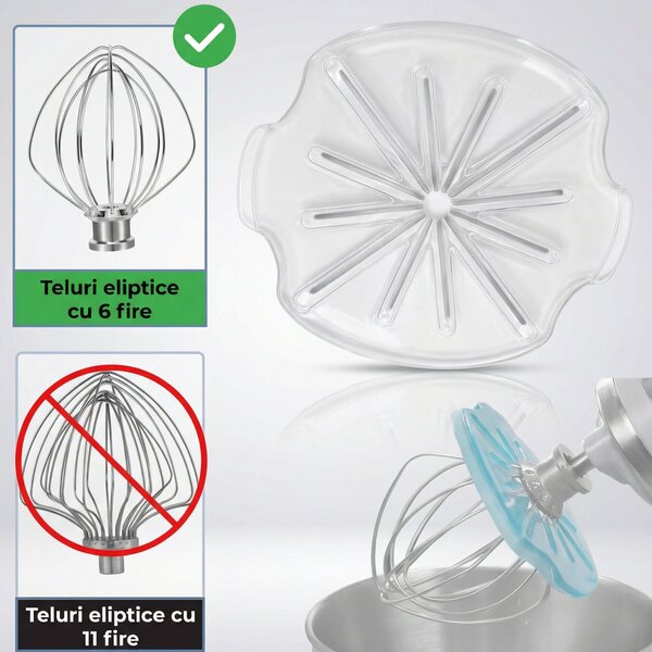 Capac anti-stropire pentru mixer planetar, 14,3 x 12,6 cm, pentru teluri cu 6 fire