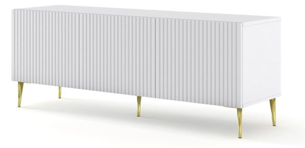 SUPORT TV RAVENNA 150 CM, ALB MAT, CU PICIOARE AURII, SUPORT TV RAVENNA B 3D