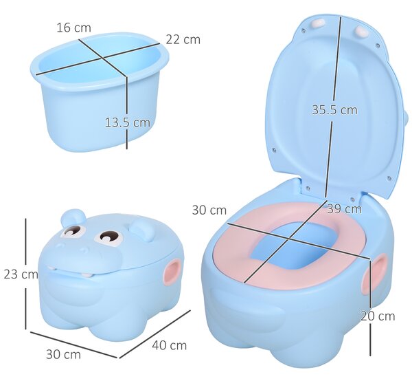 Olita pentru Copii HOMCOM, Design Hipopotam, Plastic Rezistent, Dimensiuni 40x30x23cm, Ideală pentru Învățarea Toaletării | Aosom Romania