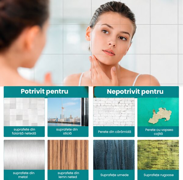 Set 6 oglinzi autoadezive pentru perete, pătrate de 25 x 25 cm, din acril