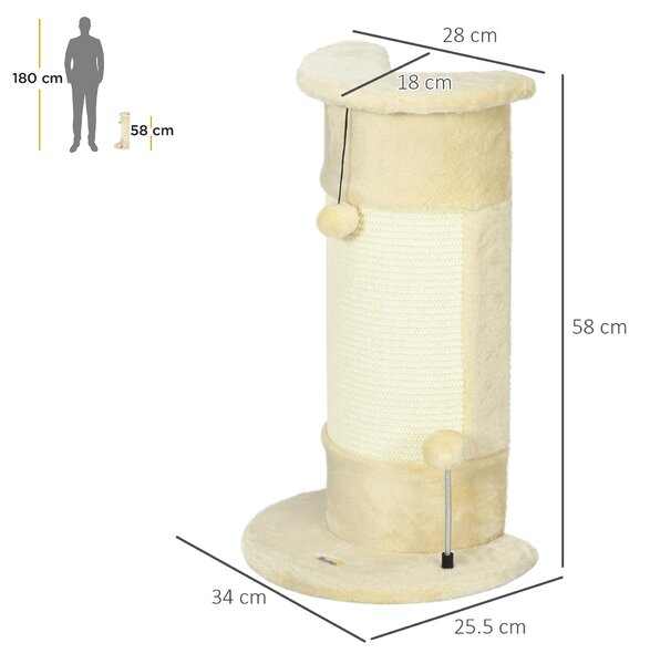 Copac de Zgariat pentru Pisici de Pana la 5kg cu 2 Mingi, Covoras din Sisal si Tapiterie din Plus, 34x25.5x58cm, Bej PawHut | Aosom Romania