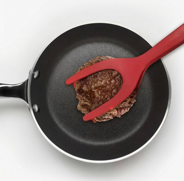 Spatulă-clește 2 în 1 pentru ouă, clătite și burgeri, cap de 12 x 8,5 cm, lungime 30,5 cm