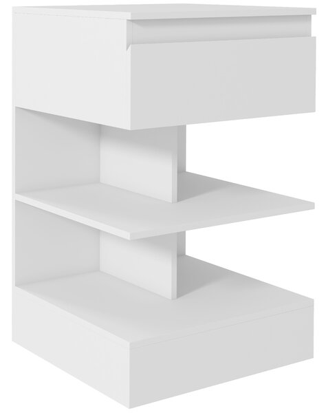 Noptiera Moderna din PAL si MDF cu un Sertar si 2 Rafturi, 39x39x65 cm, Alb HOMCOM | Aosom RO