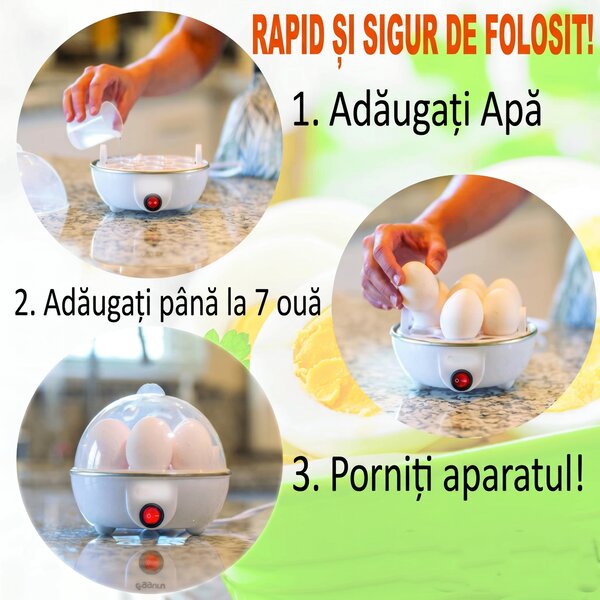 Fierbător electric pentru 7 ouă, cu capac transparent și feliator din inox