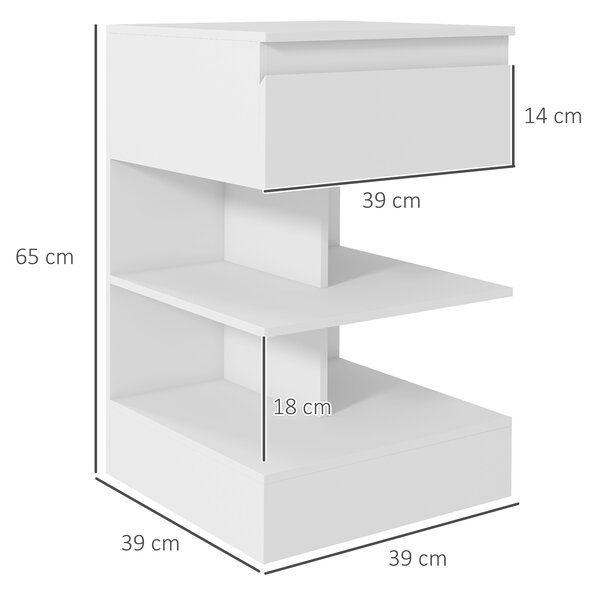 Noptiera Moderna din PAL si MDF cu un Sertar si 2 Rafturi, 39x39x65 cm, Alb HOMCOM | Aosom RO