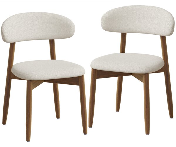 HOMCOM Set 2 scaune de dining moderne, cu spătar curbat, alb crem | Aosom Romania