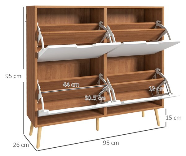 Dulap Pantofar Modern cu 4 Sertare Rabatabile si Raft Reglabil, Dulap Pantofar de Hol pentru 16 Perechi de Pantofi, Natur HOMCOM | Aosom Romania