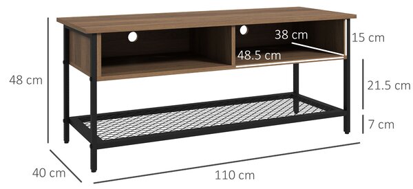 Dulap SuportTV pana la 48" in Stil Industrial, Mobiler Jos cu Rafturi din Lemn si Otel, 110x40x48cm, Maro si Negru HOMCOM | Aosom Romania