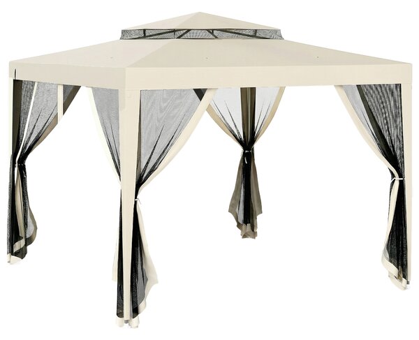 Outsunny Foisor de Gradina cu Plasa de Tantari, Foisor 3x3 m cu Acoperis Dublu si Cadru din Metal, Bej