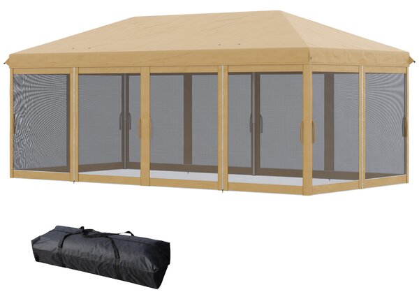 Outsunny Baldachin Pop-Up cu Plasă, Cort pentru Petreceri cu Geantă de Transport pentru Exterior, 585x295xx270 cm, Bej | Aosom Romania
