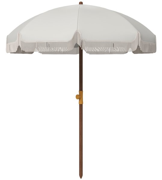 Outsunny Umbrelă de Plajă Portabilă cu Volane în Aer Liber cu Baldachin Ventilat, Geantă de Transport, Ø1.9x2.1 m, Alb-Crem