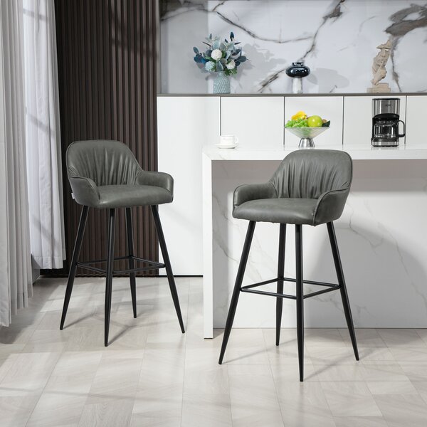 HOMCOM Set 2 Scaune de Bar din Piele Ecologică PU, Scaune Înalte cu Suport pentru Picioare, 52x53x99 cm, Gri Închis | Aosom Romania