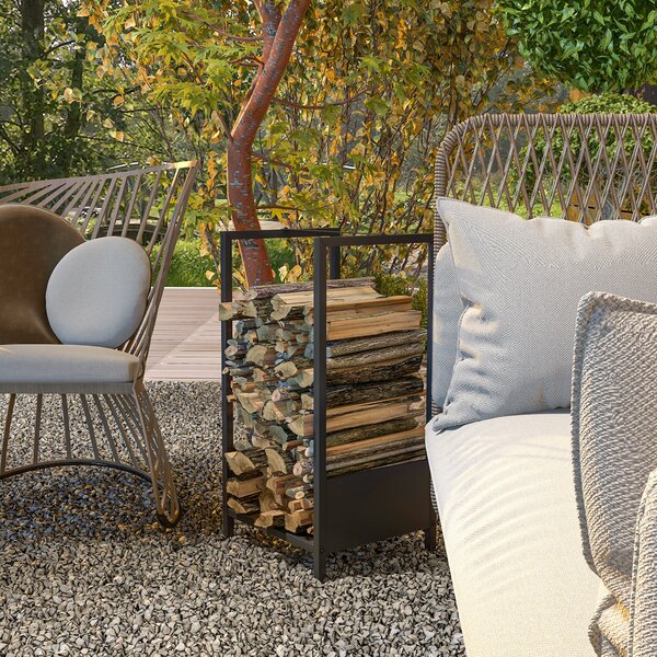 Outsunny Raft pentru Busteni pentru Exterior si Interior din Otel, Suport pentru Lemne Modern cu Baza Inaltata, 39x35x76cm, Negru | Aosom Romania