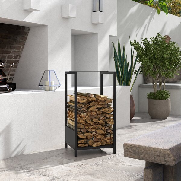 Outsunny Raft pentru Busteni pentru Exterior si Interior din Otel, Suport pentru Lemne Modern cu Baza Inaltata, 39x35x76cm, Negru | Aosom Romania