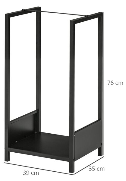 Outsunny Raft pentru Busteni pentru Exterior si Interior din Otel, Suport pentru Lemne Modern cu Baza Inaltata, 39x35x76cm, Negru | Aosom Romania